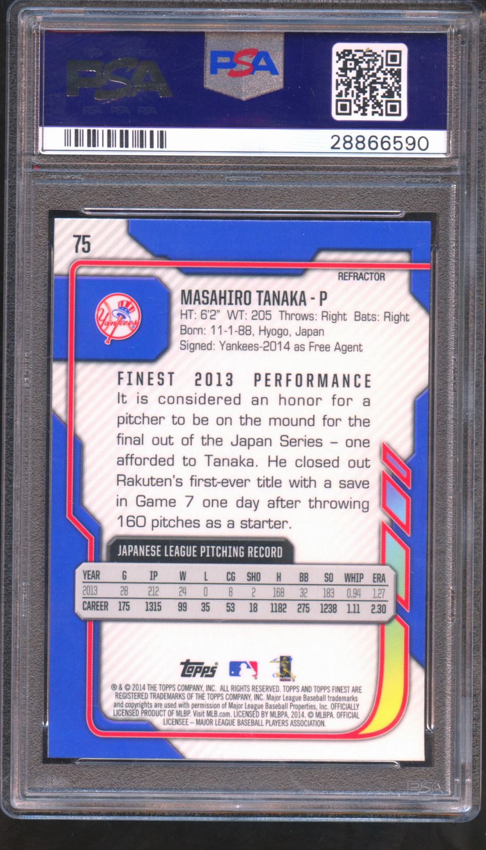 Masahiro Tanaka 2014 Finest Refractor Refractor Rookie RC NY Yankees PSA 10