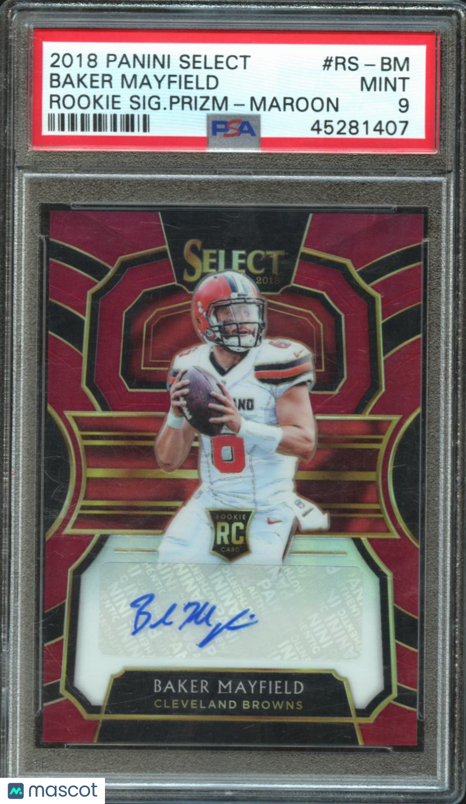 Baker Mayfield 2018 Select Auto Autograph Marron RC Cleveland Browns 2/20 PSA 9