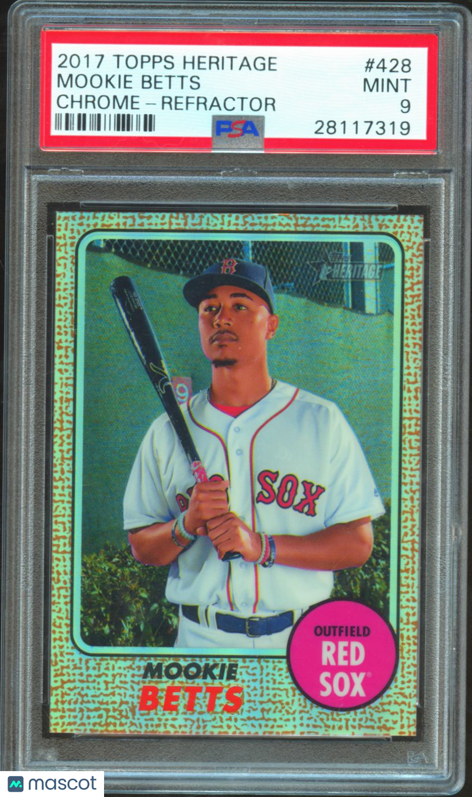 Mookie Betts 2017 Topps Heritage Chrome Refractor Boston Red Sox 252/568 PSA 9