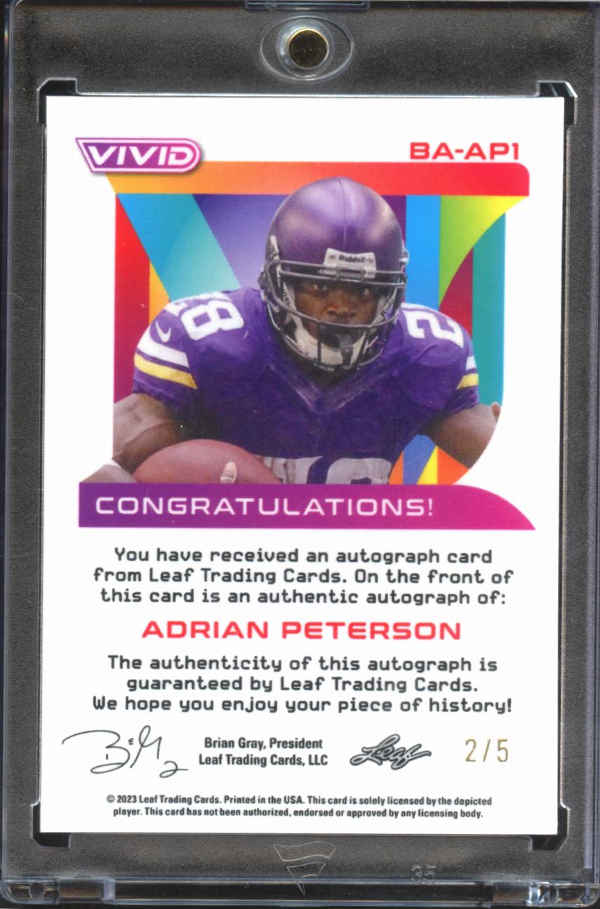 Adrian Peterson 2023 Leaf Vivid Auto Autograph Black 2/5 Minnesota Vikings