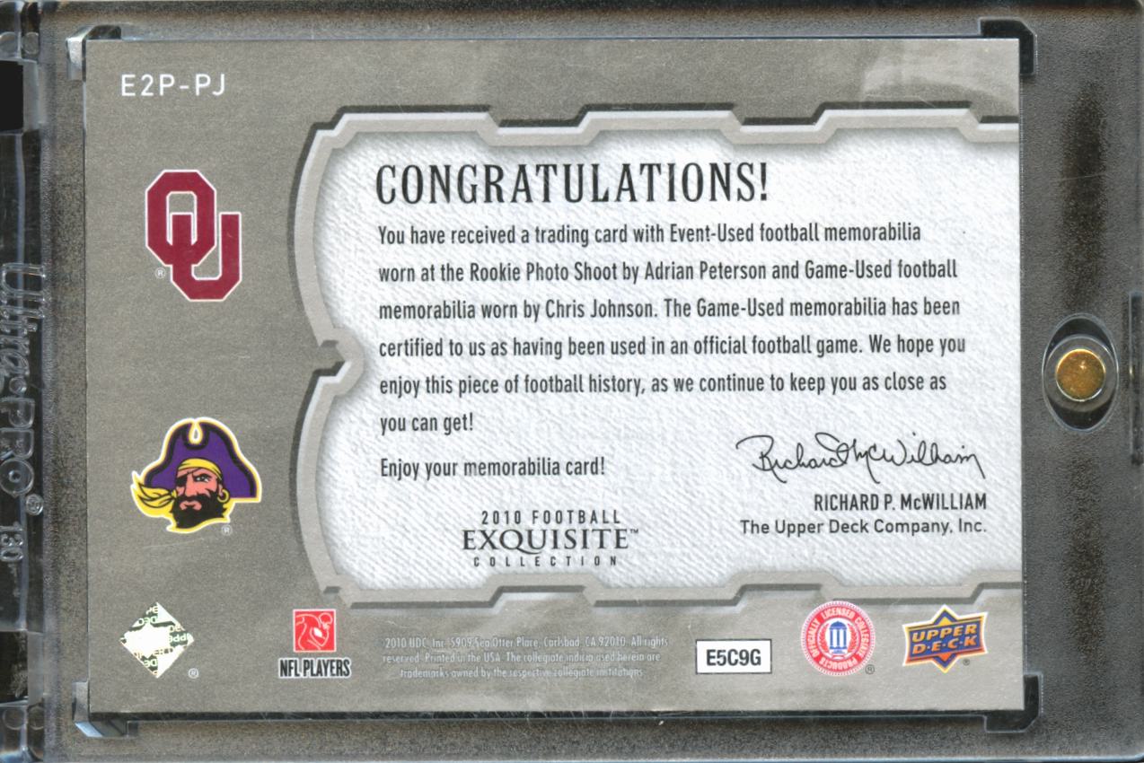 Chris Johnson / Adrian Peterson 2010 UD Exquisite Collection Jersey Patch 47/50