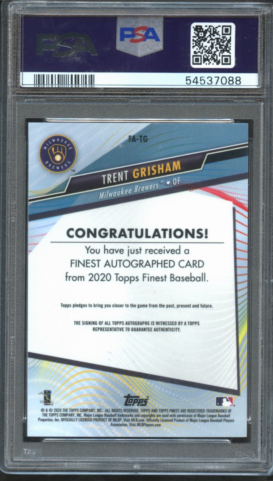 Trent Grisham 2020 Finest Auto Autograph RC Rookie Milwauee Brewers PSA 10