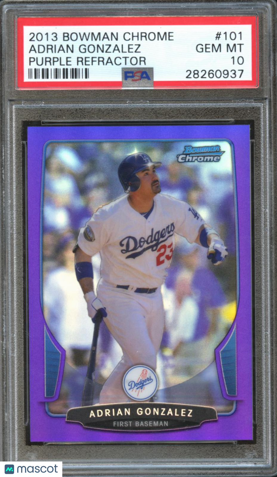 Adrian Gonzalez 2013 Bowman Chrome Purple Refractor 3/199 PSA 10