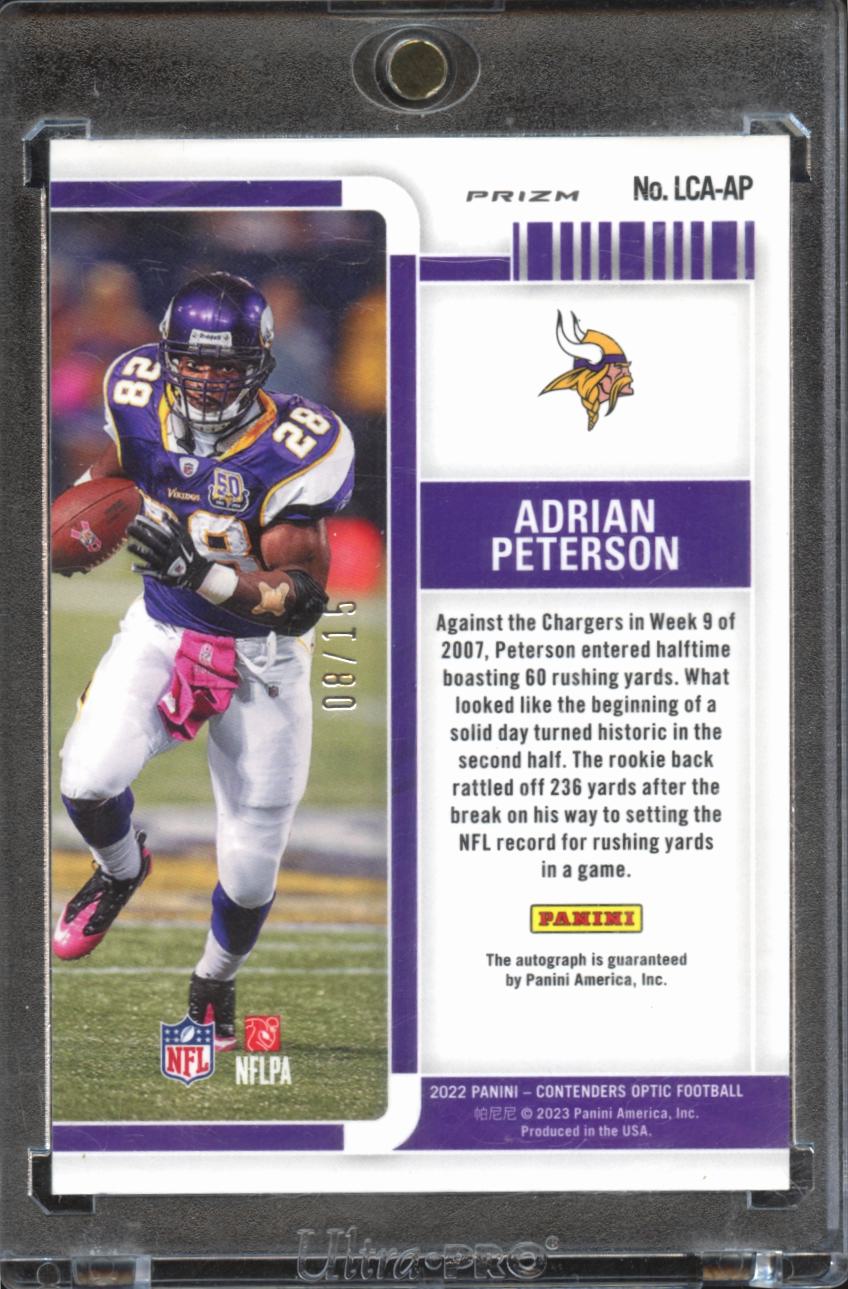 Adrian Peterson 2022 Contenders Optic Auto Autograph 8/15 Minnesota Vikings