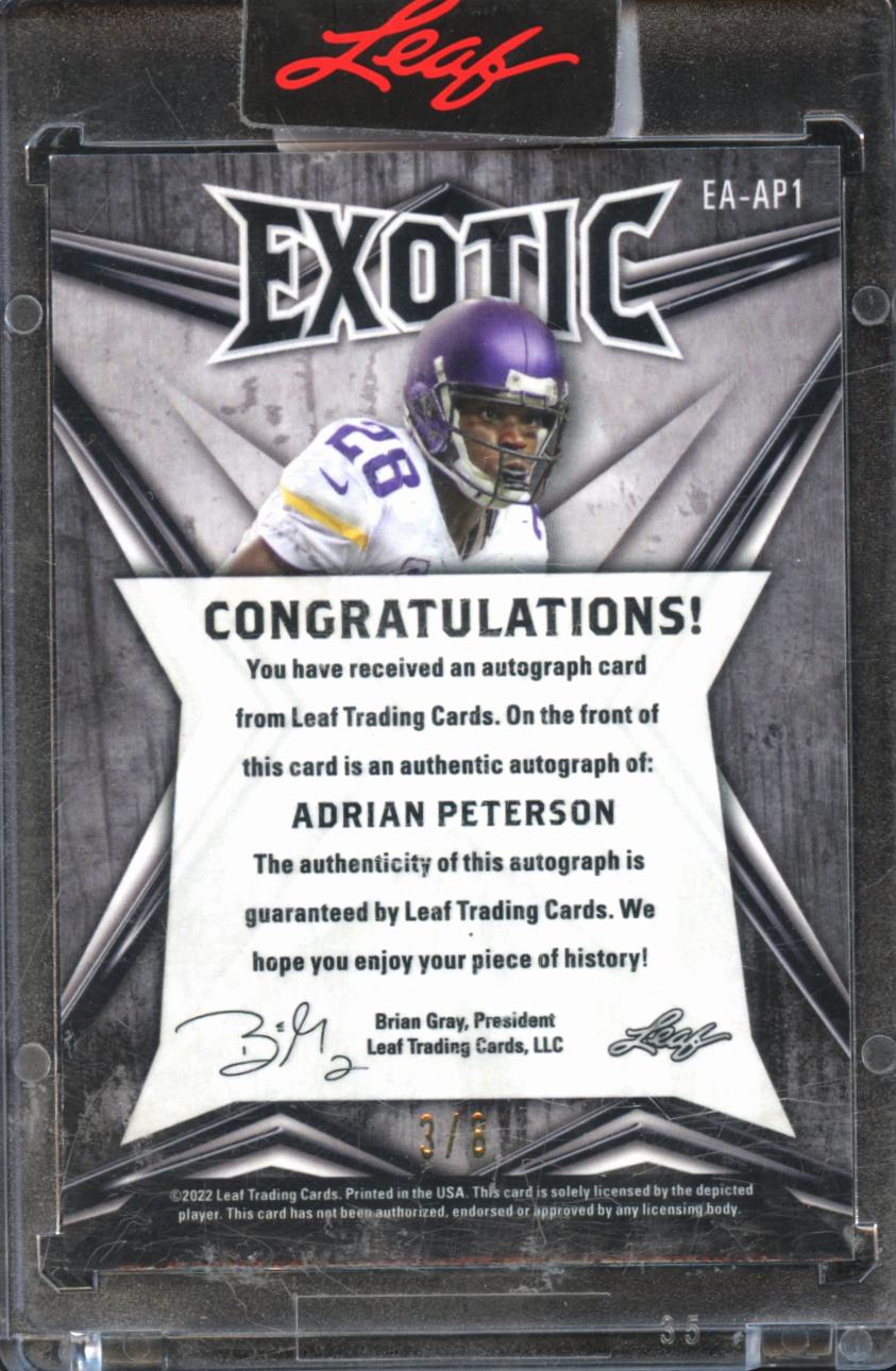 Adrian Peterson 2022 Leaf Exotic Auto Autograph 3/8 Minnesota Vikings