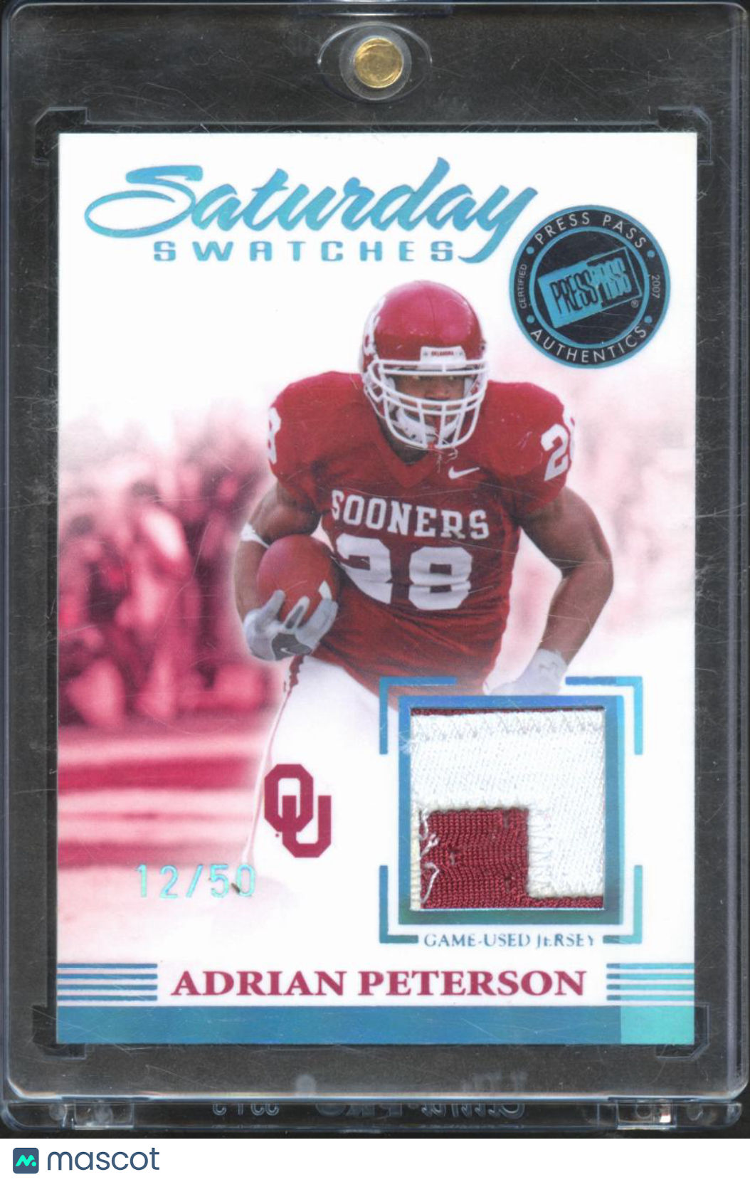 Adrian Peterson 2007 Press Pass Game Worn Jersey Patch 12/50 Oklahoma Sooners