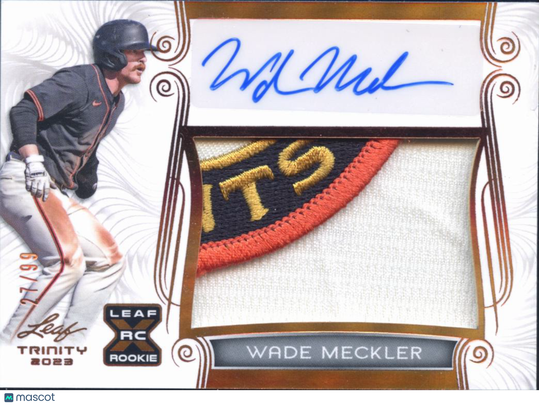 Wade Meckler 2023 Leaf Trinity Auto Autograph Logo Patch RC 27/99 Giants
