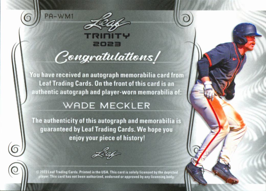 Wade Meckler 2023 Leaf Trinity Auto Autograph Logo Patch RC 27/99 Giants