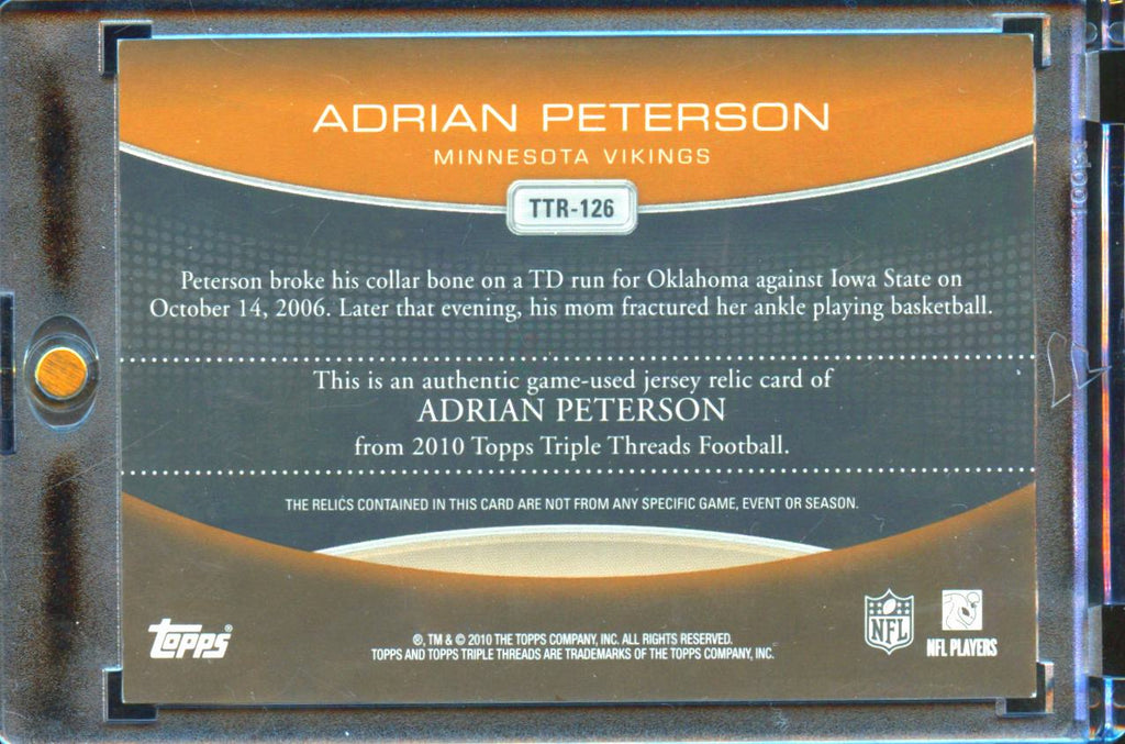 Adrian Peterson 2010 Topps Triple Threads Game Worn Patch 4/27 Minnesota Vikings