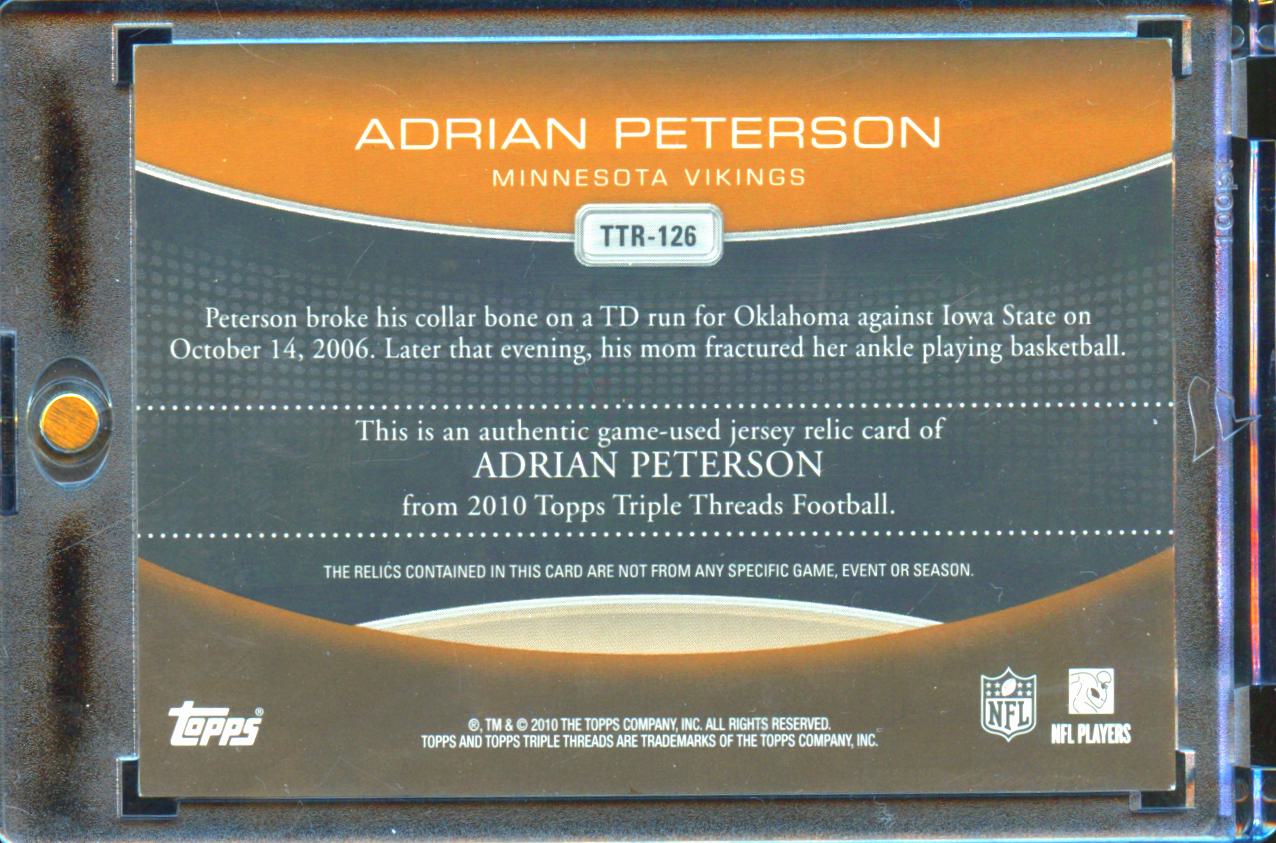 Adrian Peterson 2010 Topps Triple Threads Game Worn Patch 4/27 Minnesota Vikings