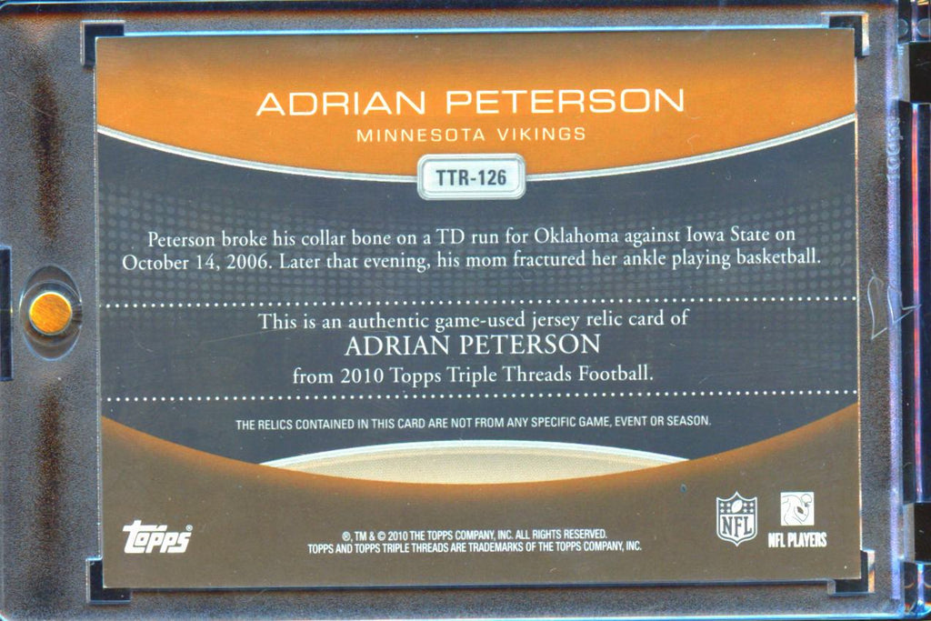 Adrian Peterson 2010 Topps Triple Threads Game Worn Patch 5/27 Minnesota Vikings