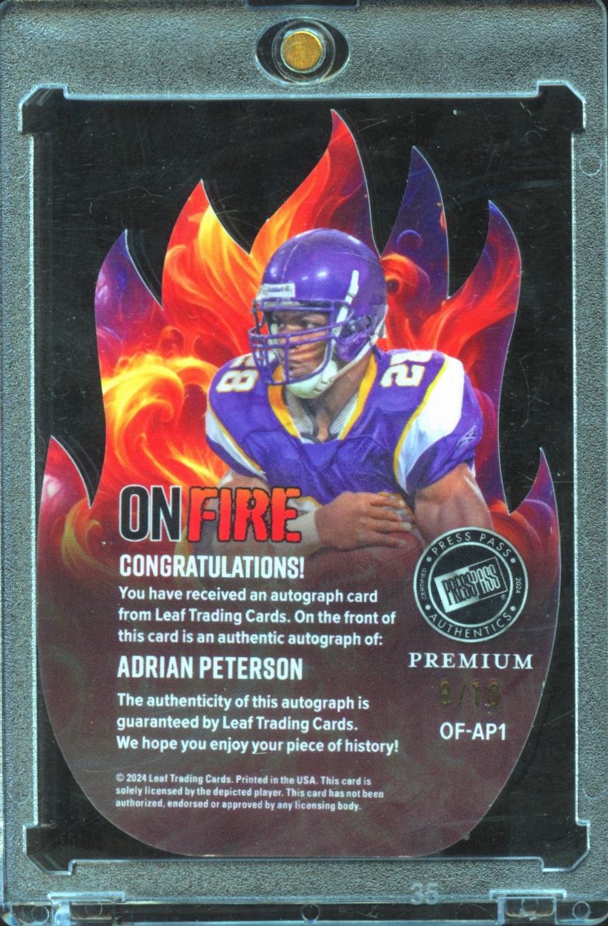 Adrian Peterson 2024 Leaf Press Pass Auto Autograph 8/10 Minnesota Vikings