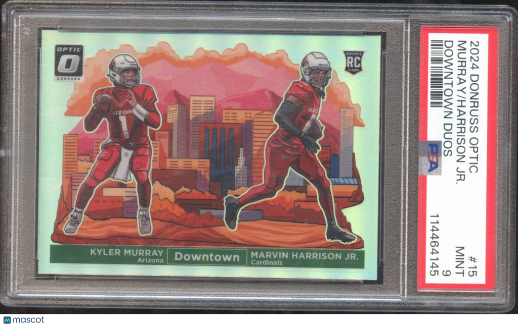 Kyler Murray / Marvin Harrison Jr. 2024 Optic DOWNTOWN RC Cardinals PSA 9