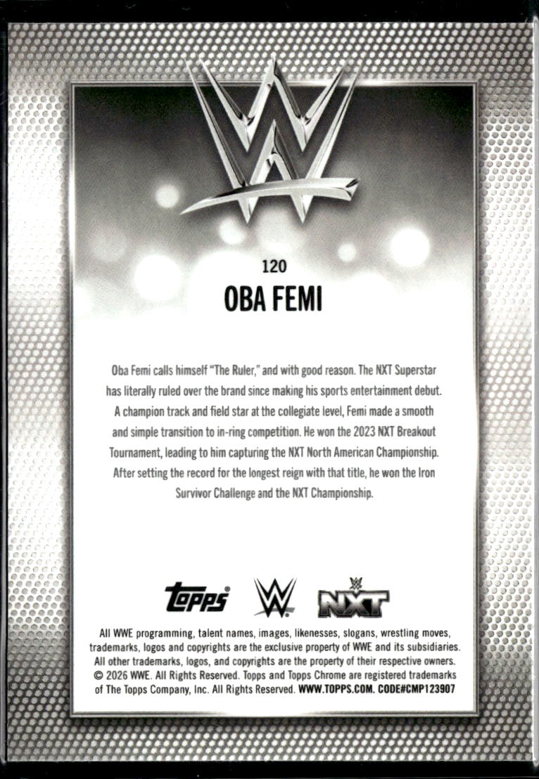 Oba Femi 2026 Topps Chrome Steel Cage Refractor SSP SHORTPRINT #120 WWE NXT