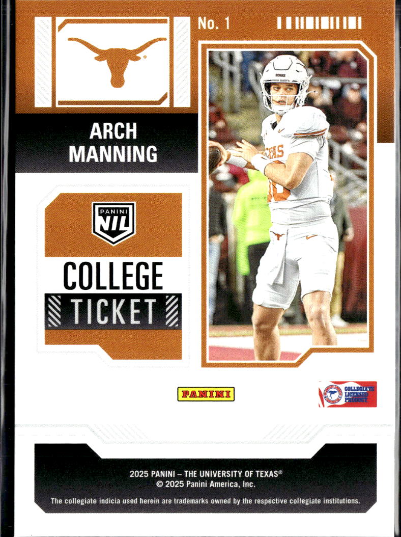 Arch Manning 2025 Contenders Panini Logo Rookie RC SSP #1 Texas Longhorns