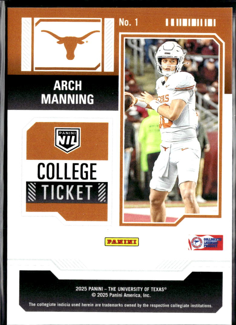 Arch Manning 2025 Contenders Red Blue Rookie RC SSP #1 Texas Longhorns