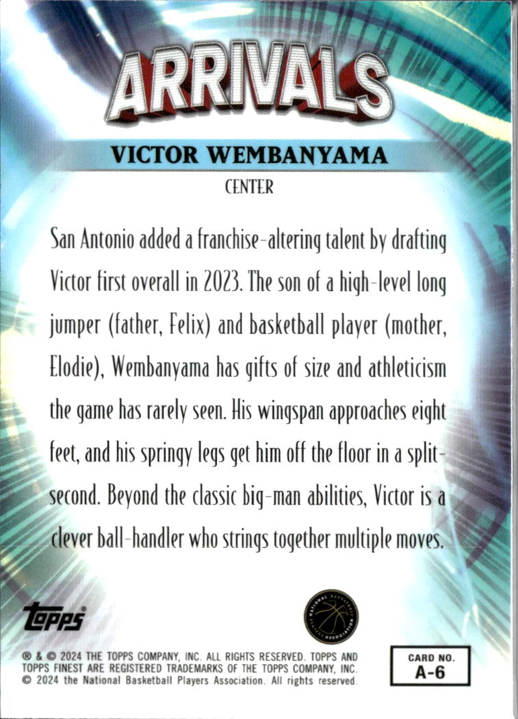 Victor Wembanyama 2023-24 Topps Finest Arrivals RC XFractor San Antonio Spurs