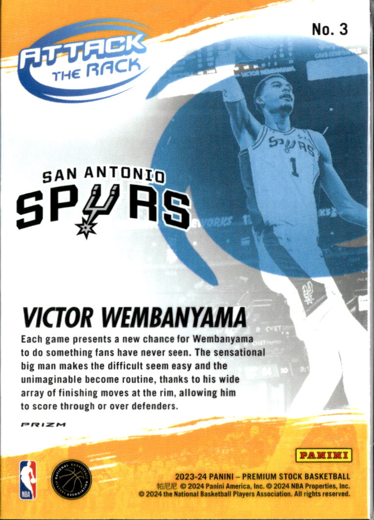 Victor Wembanyama 2023-24 NBA Hoops Attack Rack Silver Prizm Rookie RC Spurs
