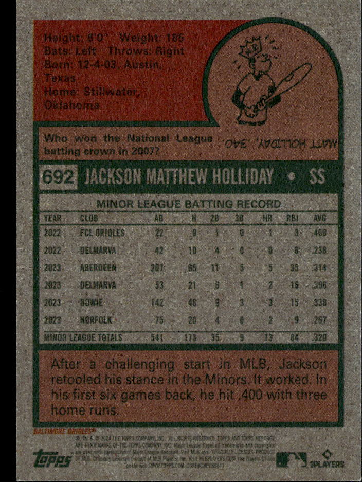 Jackson Holliday 2024 Topps Heritage MINI SSP SHORTPRINT RC Baltimore Orioles