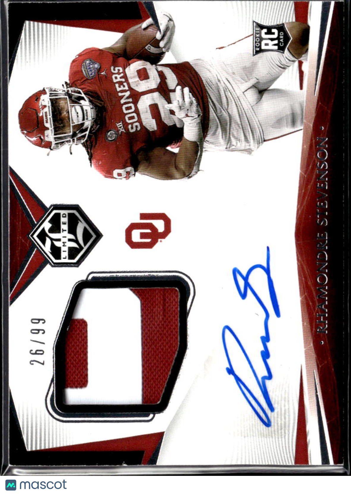 Rhamondre Stevenson 2021 Limited Auto Autograph Patch RC 26/99 Oklahoma Sooners