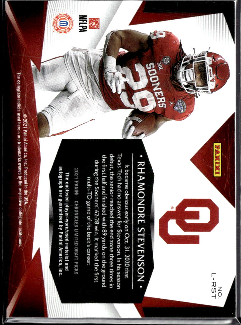 Rhamondre Stevenson 2021 Limited Auto Autograph Patch RC 26/99 Oklahoma Sooners