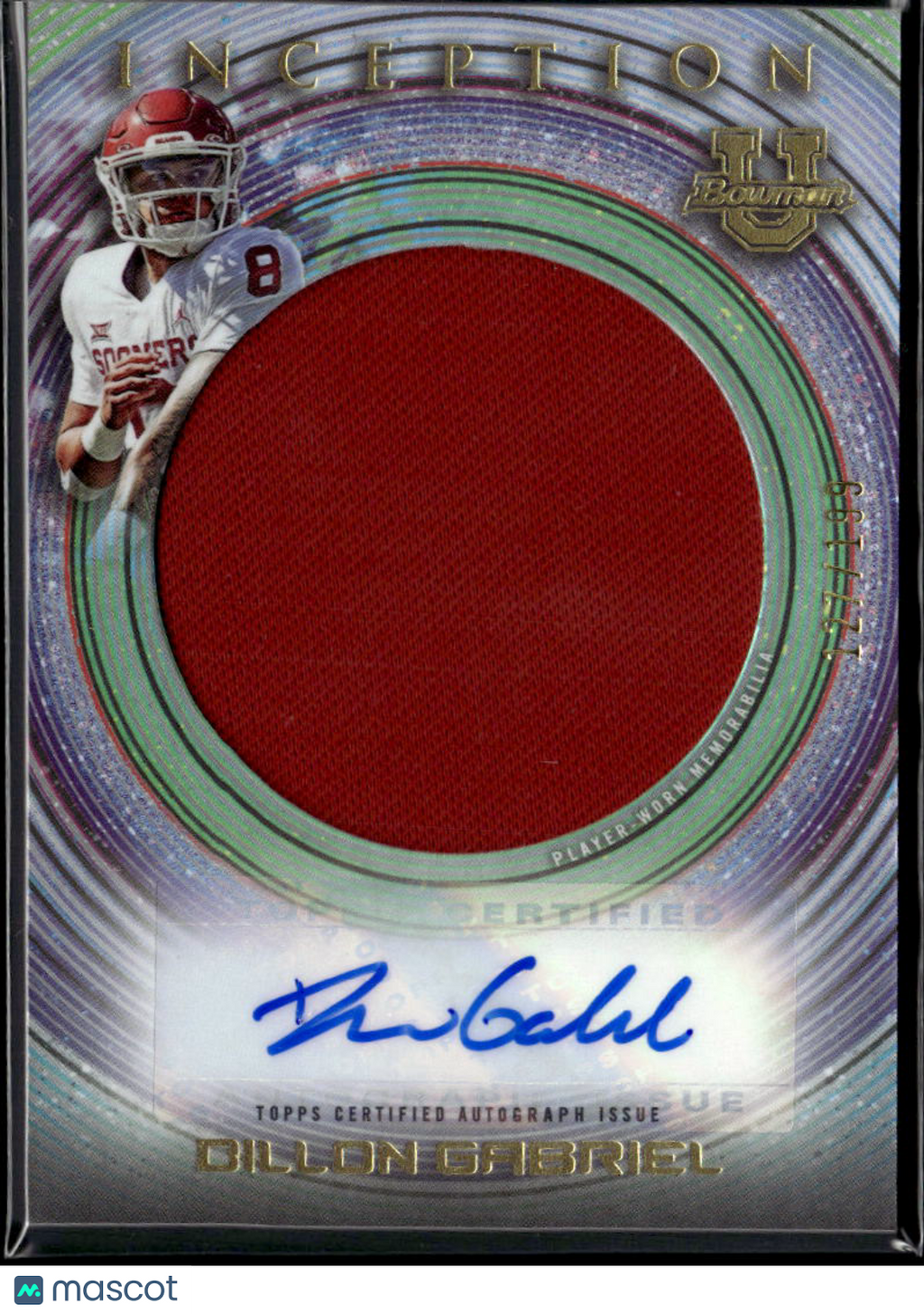 Dillon Gabriel 2023 Bowman Inception Auto Autograph Patch /199 Oklahoma Sooners
