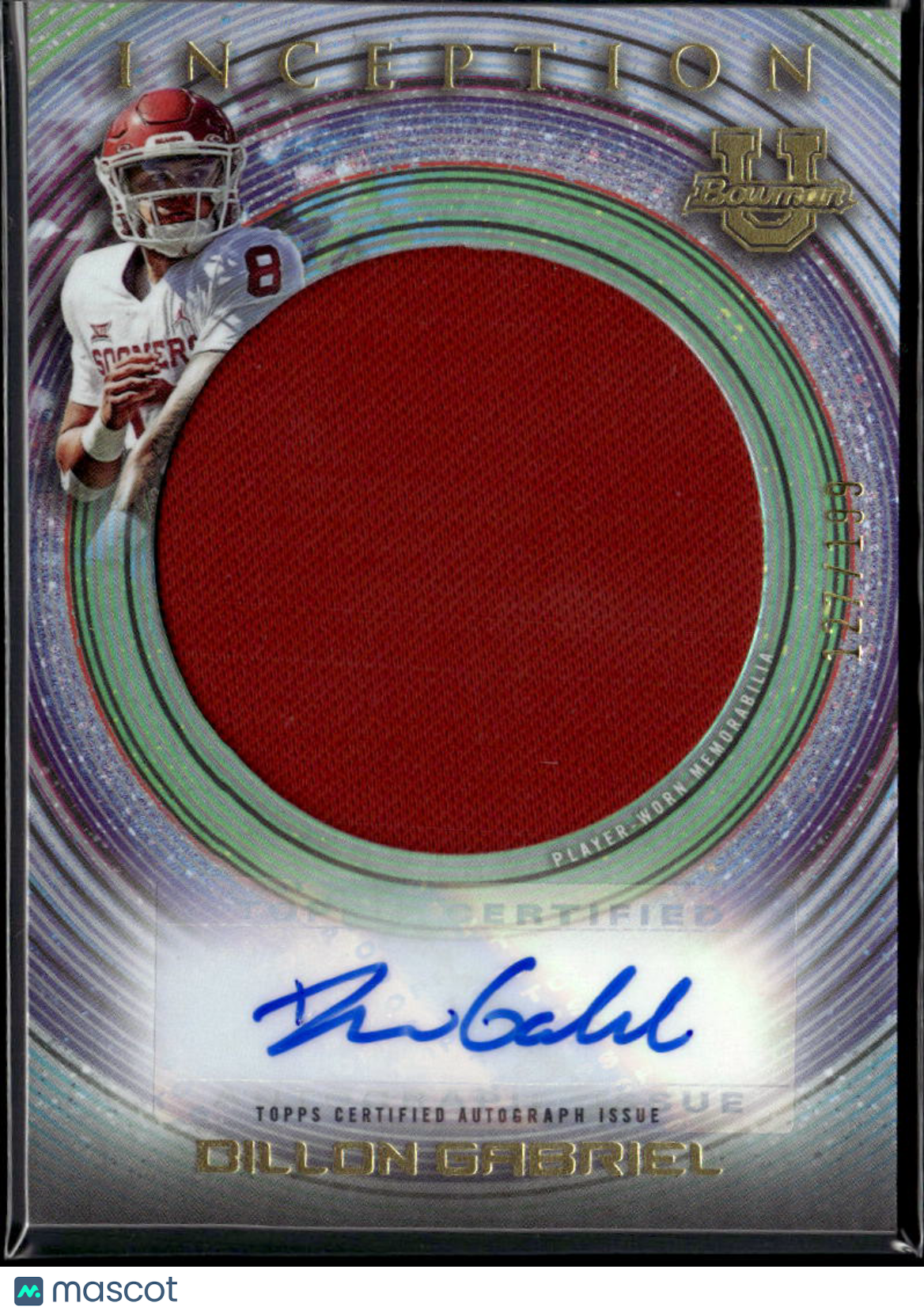 Dillon Gabriel 2023 Bowman Inception Auto Autograph Patch /199 Oklahoma Sooners