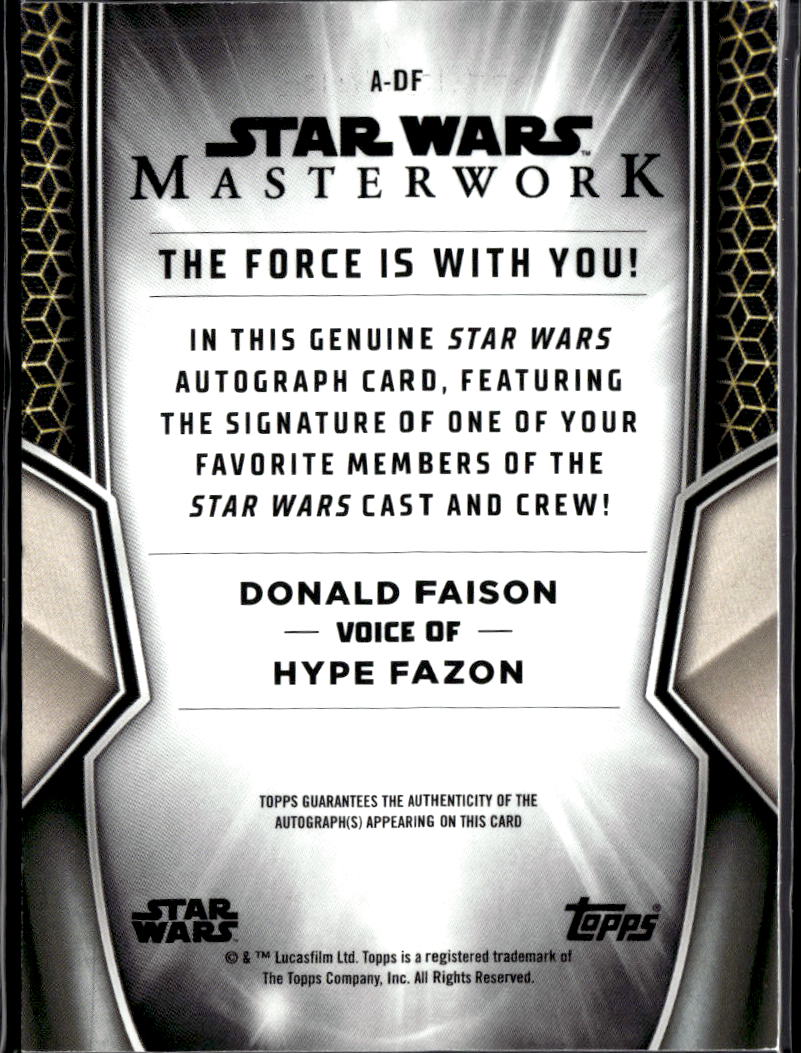 Donald Faison as Hype Fazon 2025 Topps Star Wars Masterwork Auto Autograph