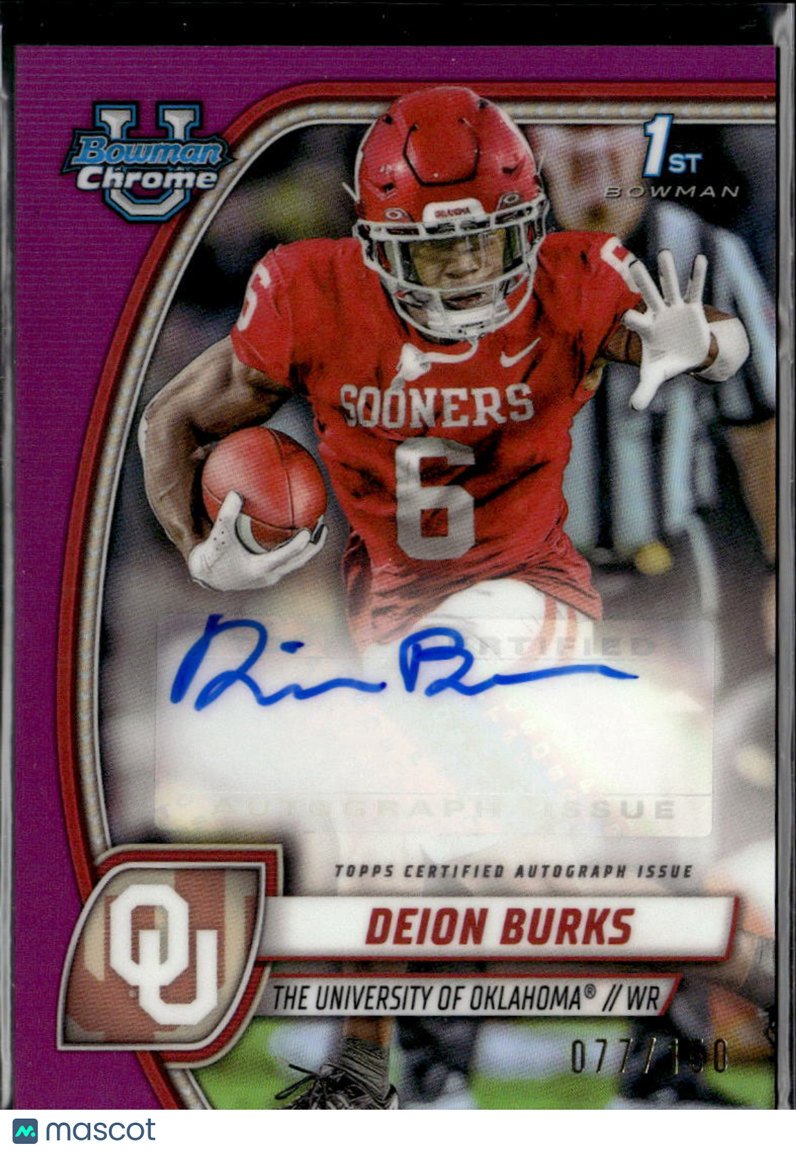 Deion Burks 2024 Bowman Chrome 1st Auto Autograph RC 77/150 Oklahoma Sooners