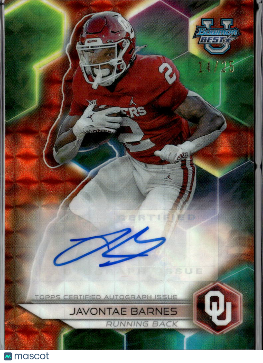 Javontae Barnes 2023 Bowman's Best Auto Autograph RC 14/25 Oklahoma Sooners