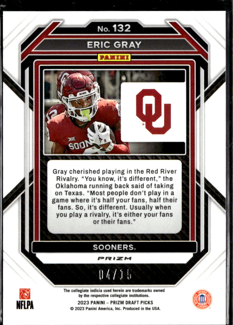 Eric Gray 2023 Prizm Draft Pink Pulsar Prizm Rookie RC 4/15 Oklahoma Sooners