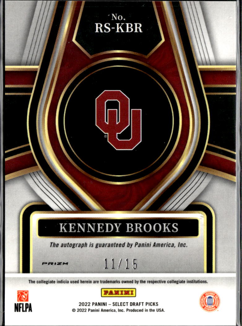 Kennedy Brooks 2022 Select Draft Auto Autograph RC 11/15 Oklahoma Sooners