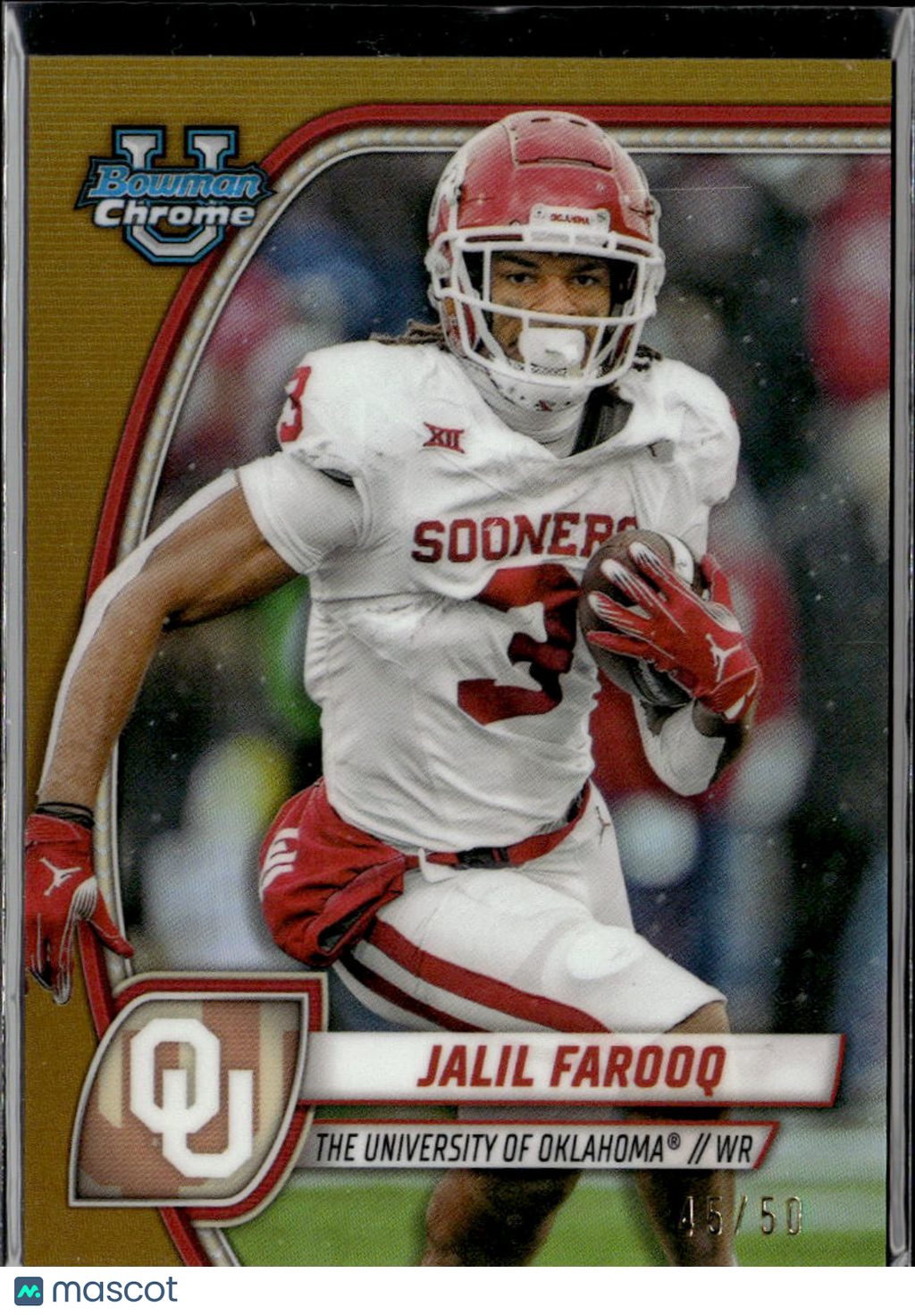 Jalil Farooq 2024 Bowman Chrome GOLD Refractor RC 45/50 Oklahoma Sooners