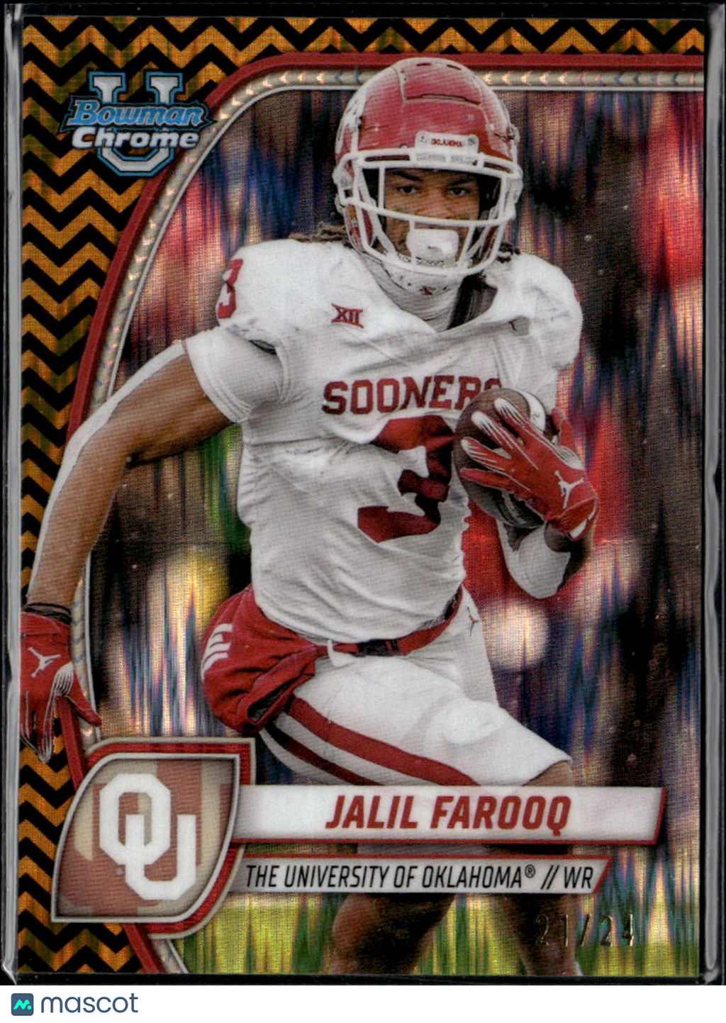 Jalil Farooq 2024 Bowman Chrome Gold Zig Zag Refractor RC 21/24 Oklahoma Sooners