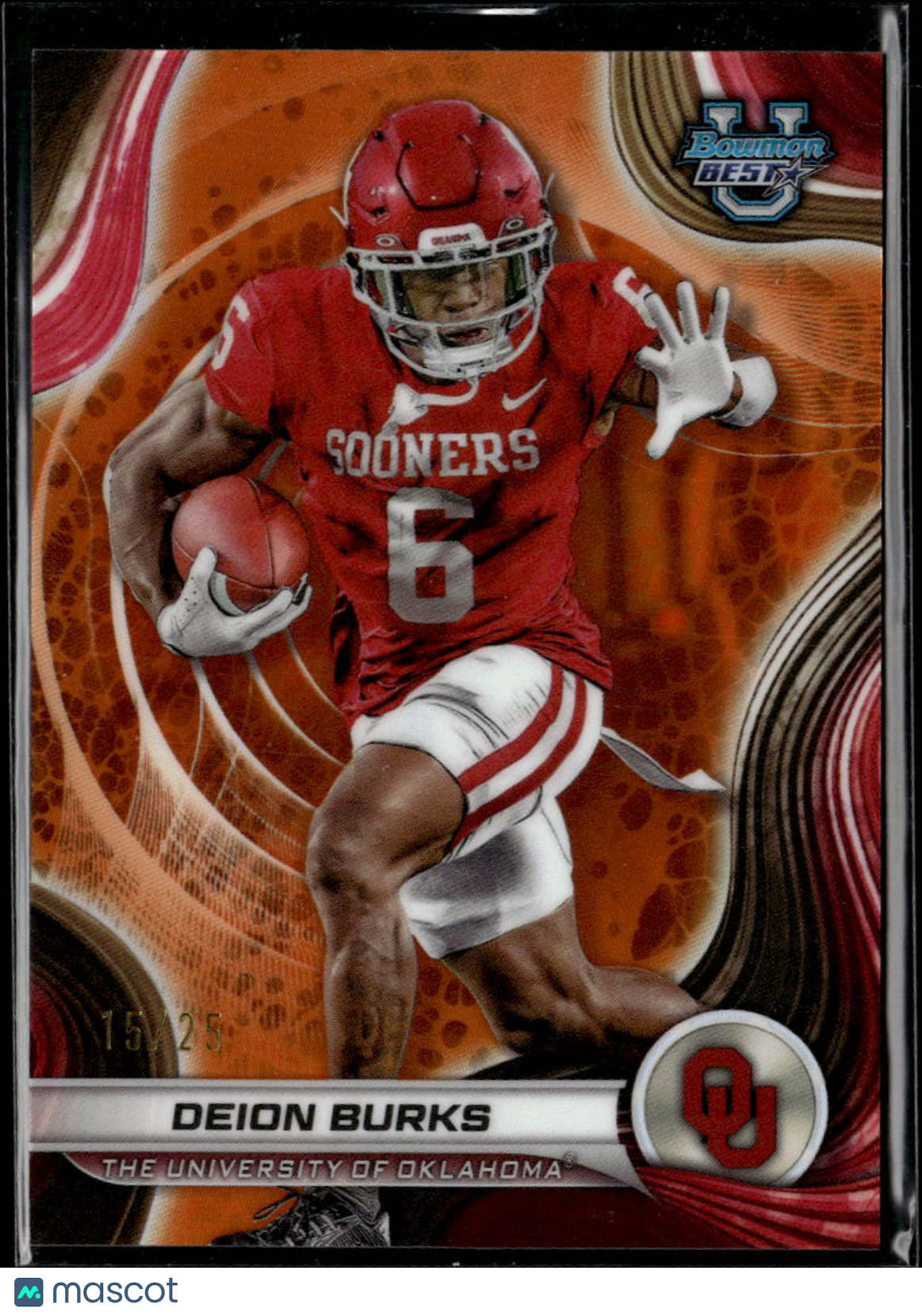 Deion Burks 2024 Bowman's Best Orange Refractor RC 15/25 Oklahoma Sooners