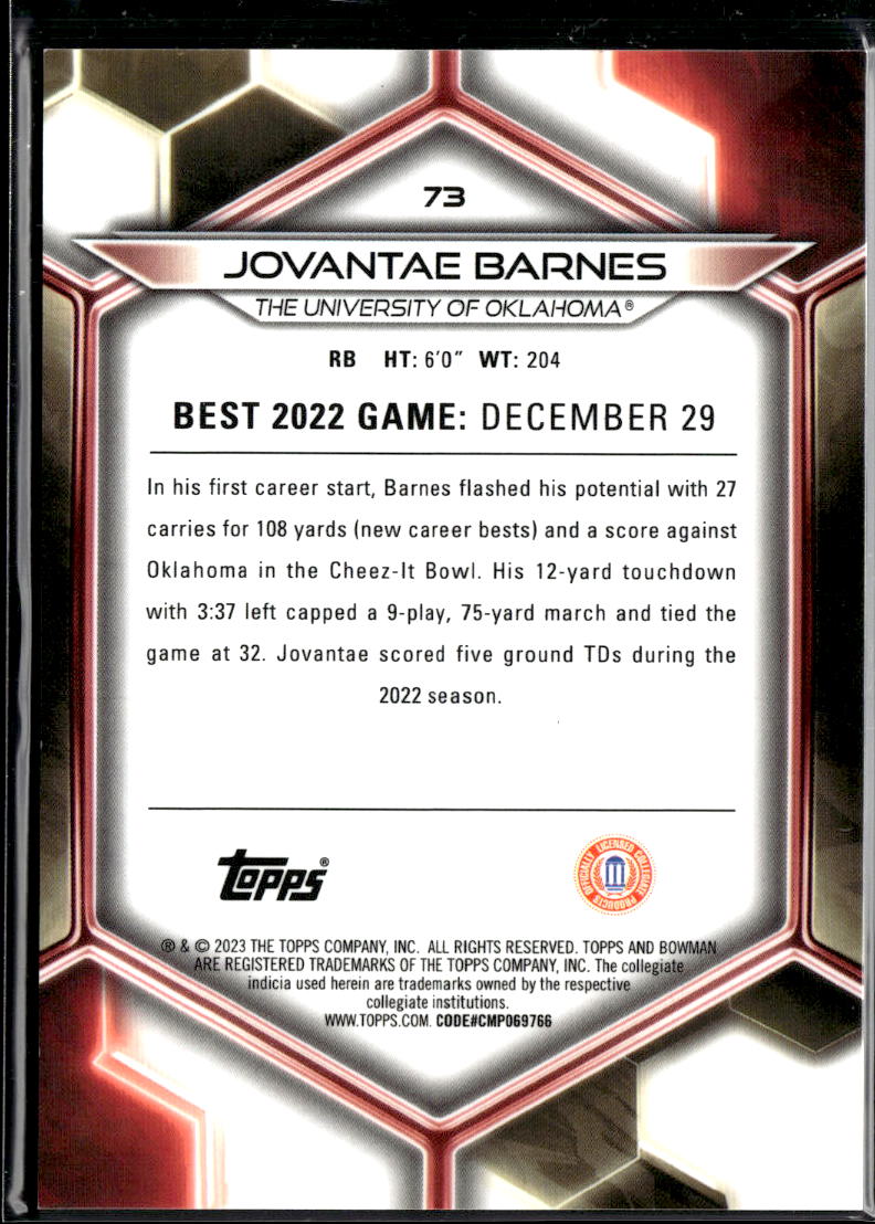 Jovantae Barnes 2023 Bowman's Best Red Refractor 5/5 Oklahoma Sooners