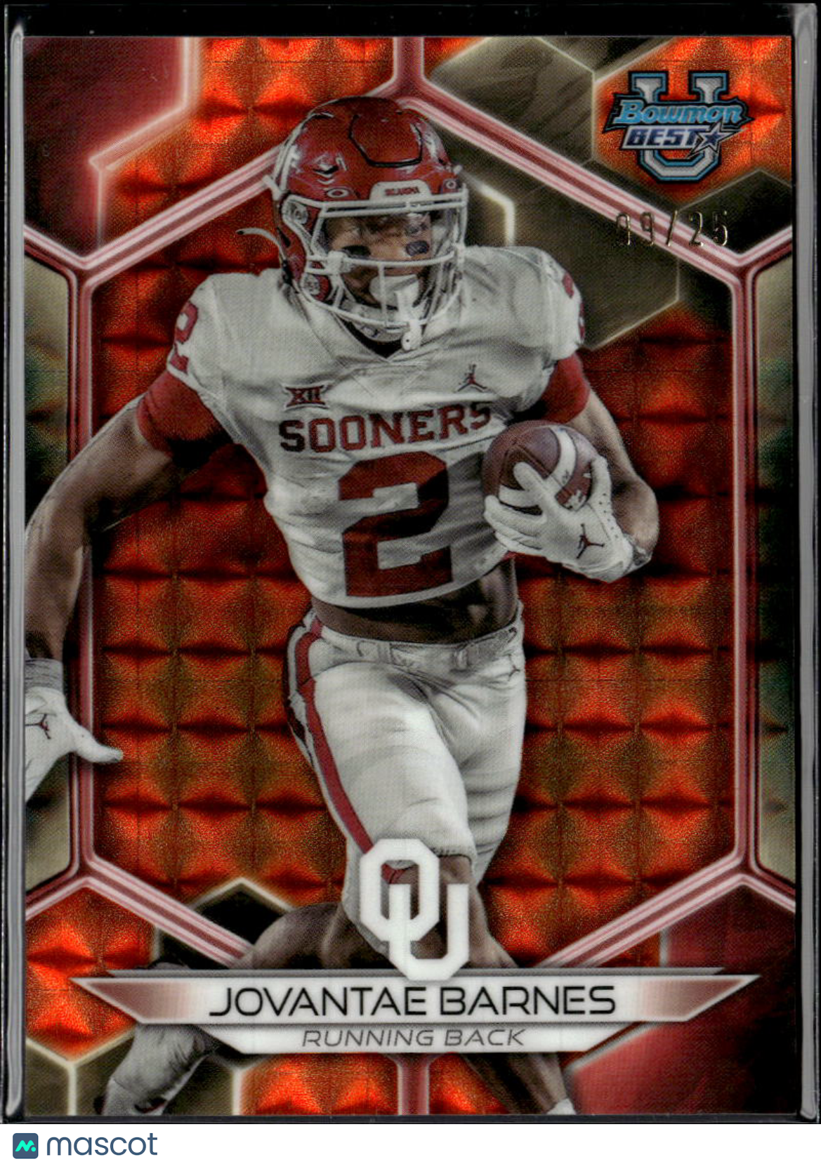 Jovantae Barnes 2023 Bowman's Best Orange Refractor 9/25 Oklahoma Sooners