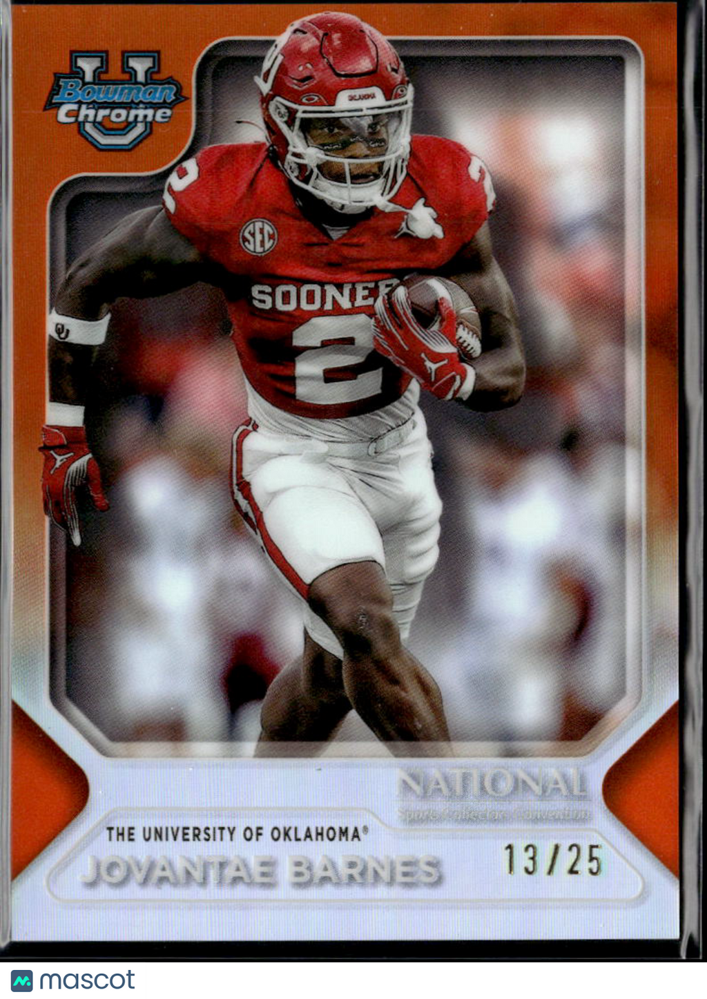 Jovantae Barnes 2023 Bowman Chrome National Orange Refractor 13/25 Sooners