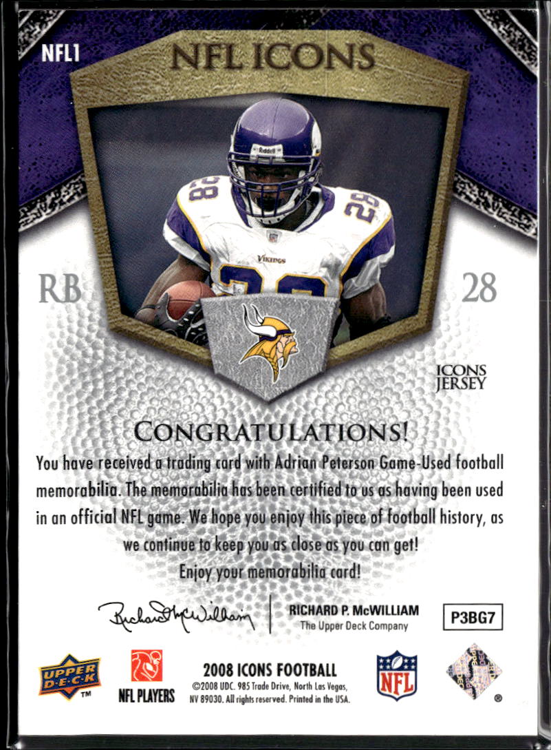 Adrian Peterson 2008 Upper Deck Game Worn Jersey Patch 26/150 Minnesota Vikings