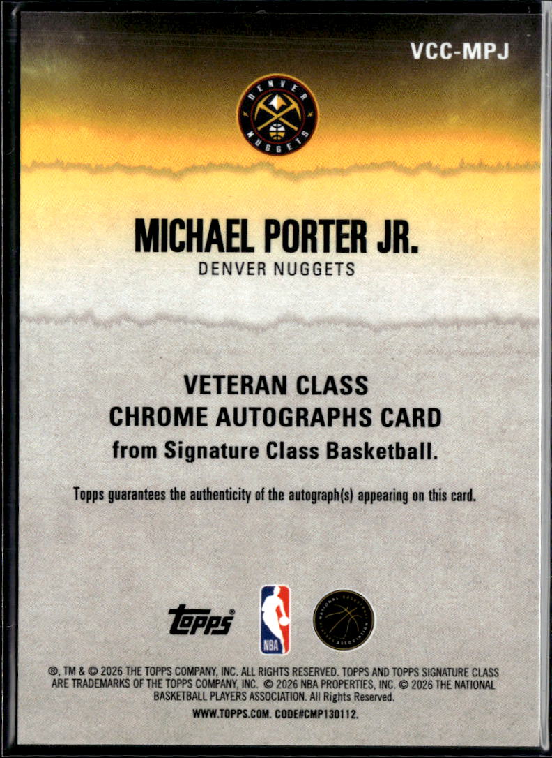 Michael Porter Jr. 2026 Topps Signature Class Auto Autograph /25 Denver Nuggets
