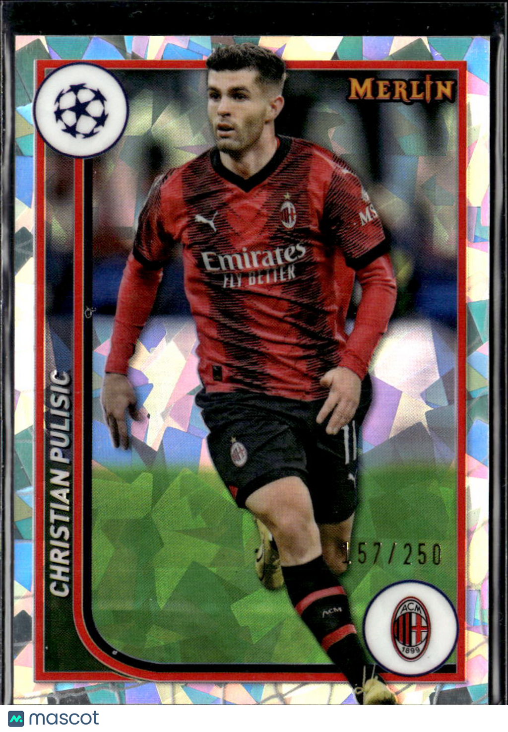 Christian Pulisic 2024 Topps Merlin Cracked Ice Refractor 157/250 AC Milan