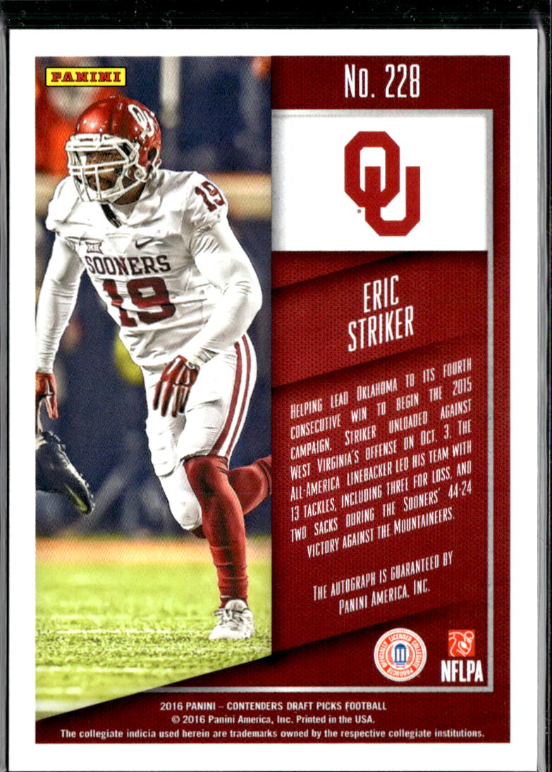 Eric Striker 2016 Contenders Auto Autograph Cracked Ice 17/23 Oklahoma Sooners