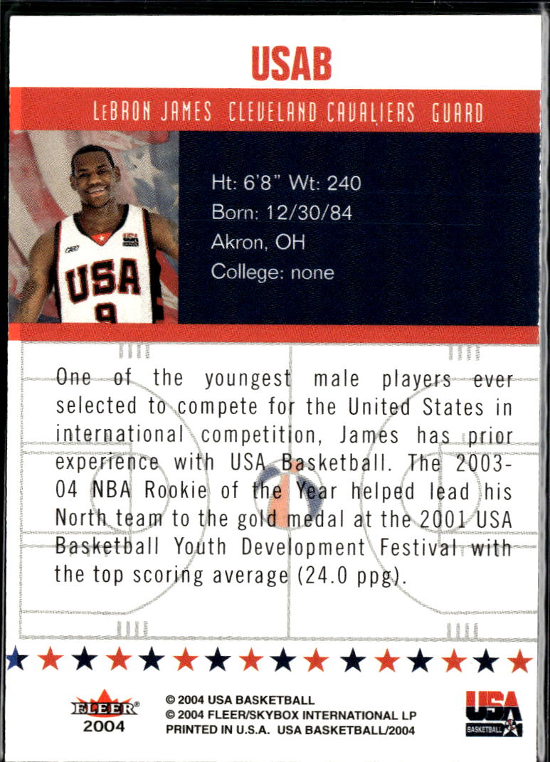 LeBron James 2004 Fleer USA Basketball USA Basketball #USAB Cleveland Cavaliers