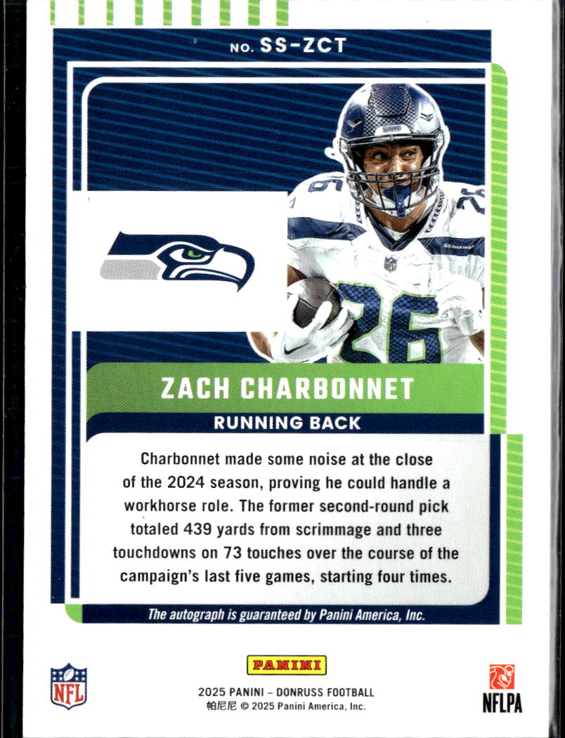 Zach Charbonnet 2025 Donruss Signature Auto Autograph 24/25 Seattle Seahawks