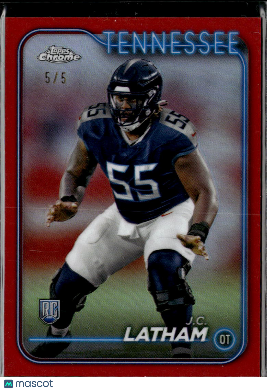 J.C. Latham 2024 Topps Chrome Red Refractor Rookie RC 5/5 Tennessee Titans