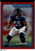 J.C. Latham 2024 Topps Chrome Red Refractor Rookie RC 5/5 Tennessee Titans