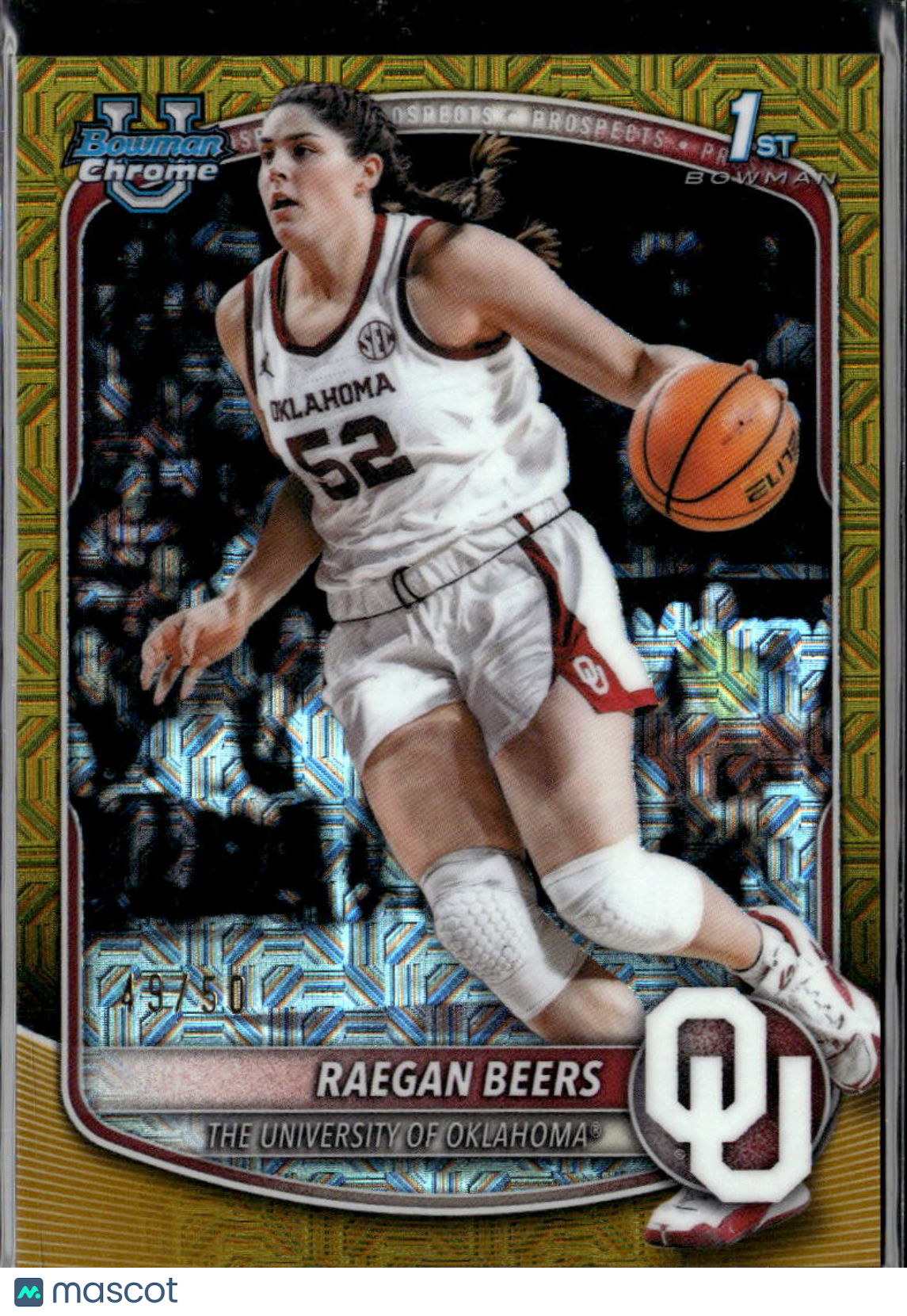 Raegan Beers 2025 Bowman Chrome 1st GOLD Refractor RC 49/50 Oklahoma Sooners