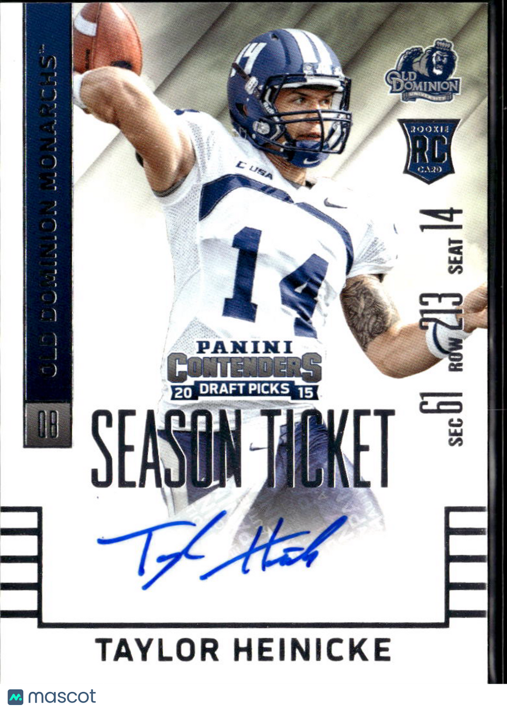 Taylor Heinicke 2015 Contenders Auto Autograph RC Old Dominion Monarchs