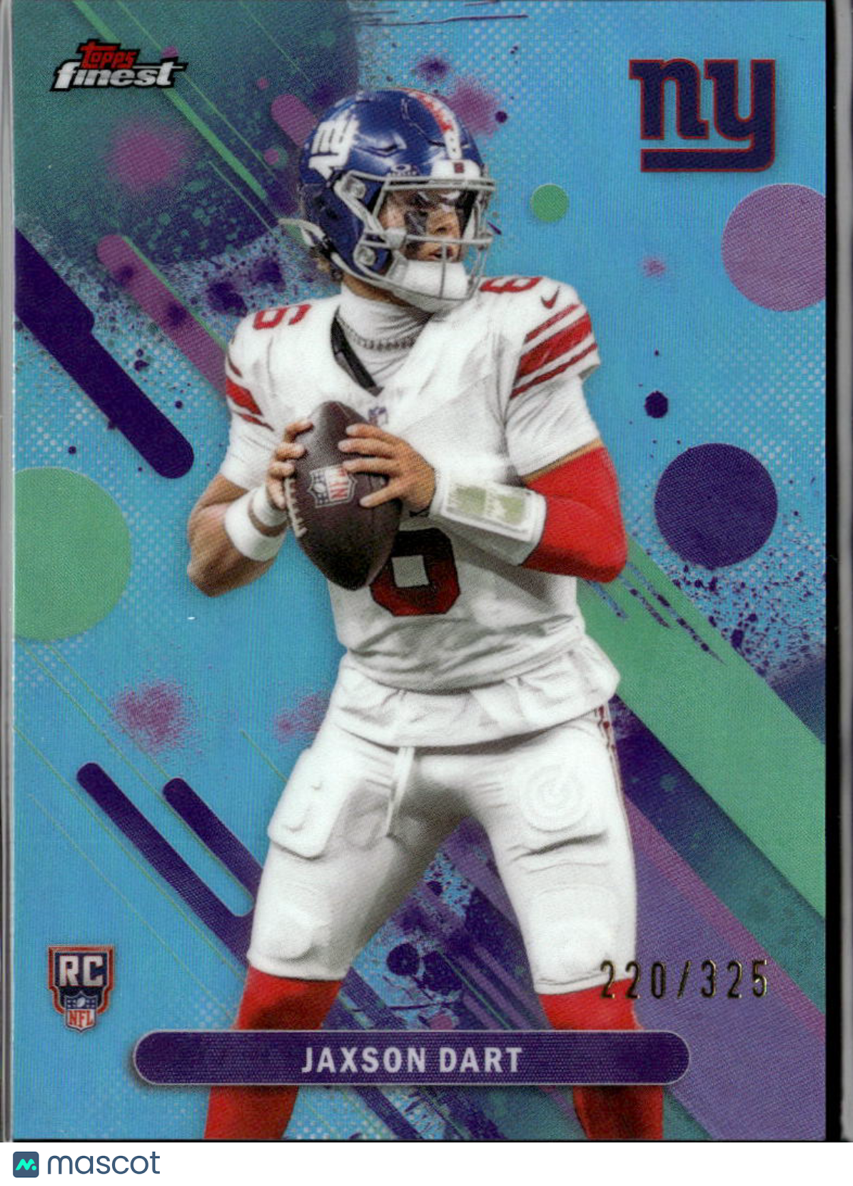 Jaxson Dart 2025 Topps Finest Aqua Refractor Rookie RC 220/325 New York Giants