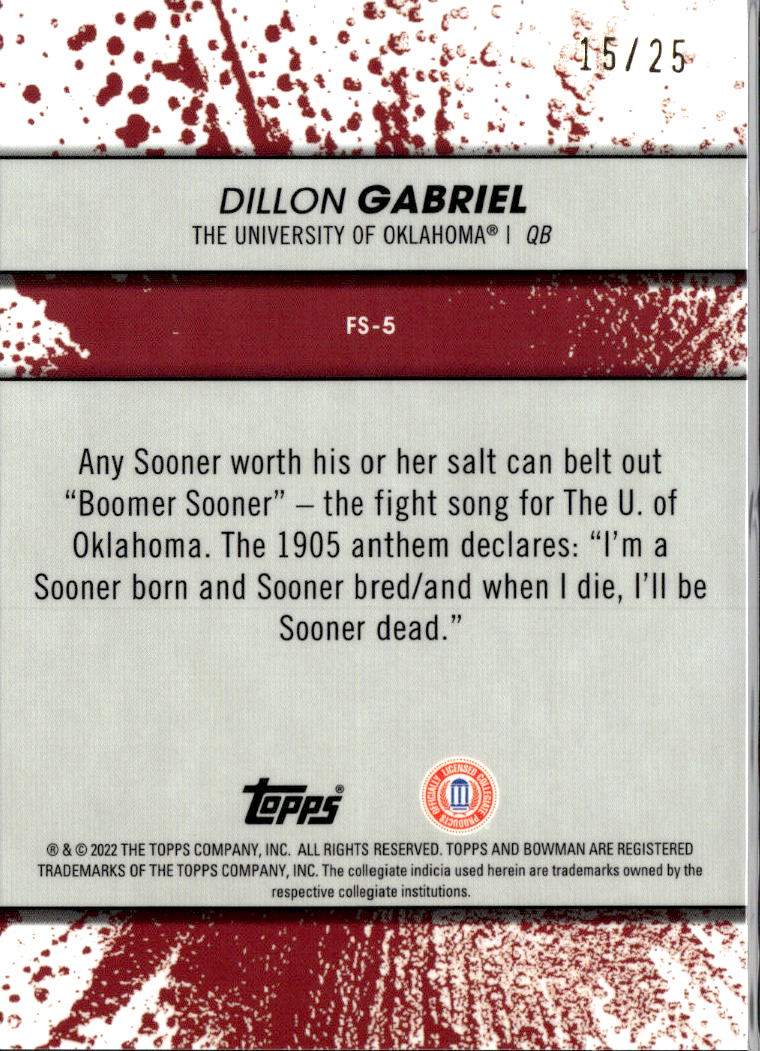 Dillon Gabriel 2022 Bowman's Best Fight Song Orange Refractor 15/25 Sooners
